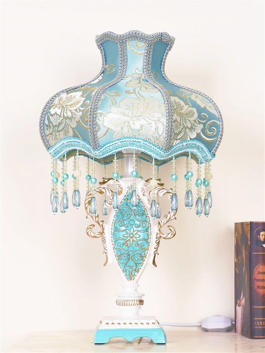 Európska modrá látka živice stolové lampy pastoračnej domov spálňa princezná izba stôl dekoratívne lampy teplej posteli stôl svetlá . ' - ' . 4