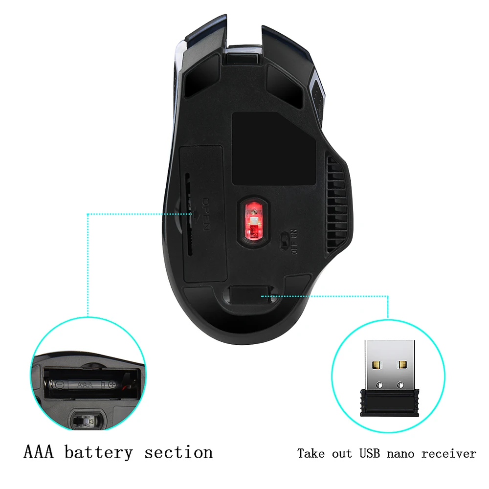 G821 Gaming Mouse, Wireless Mouse Nastaviteľné 2400DPI Optická Počítačová Myš 2.4 Hz Myši pre PC, Notebook . ' - ' . 4