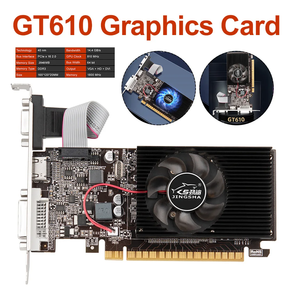 GT610, grafické Karty, 810MHZ DDR3 1GB Grafika grafická Karta HD VGA DVI Rozhranie Náhradné Príslušenstvo na Ploche Počítača Hra . ' - ' . 0