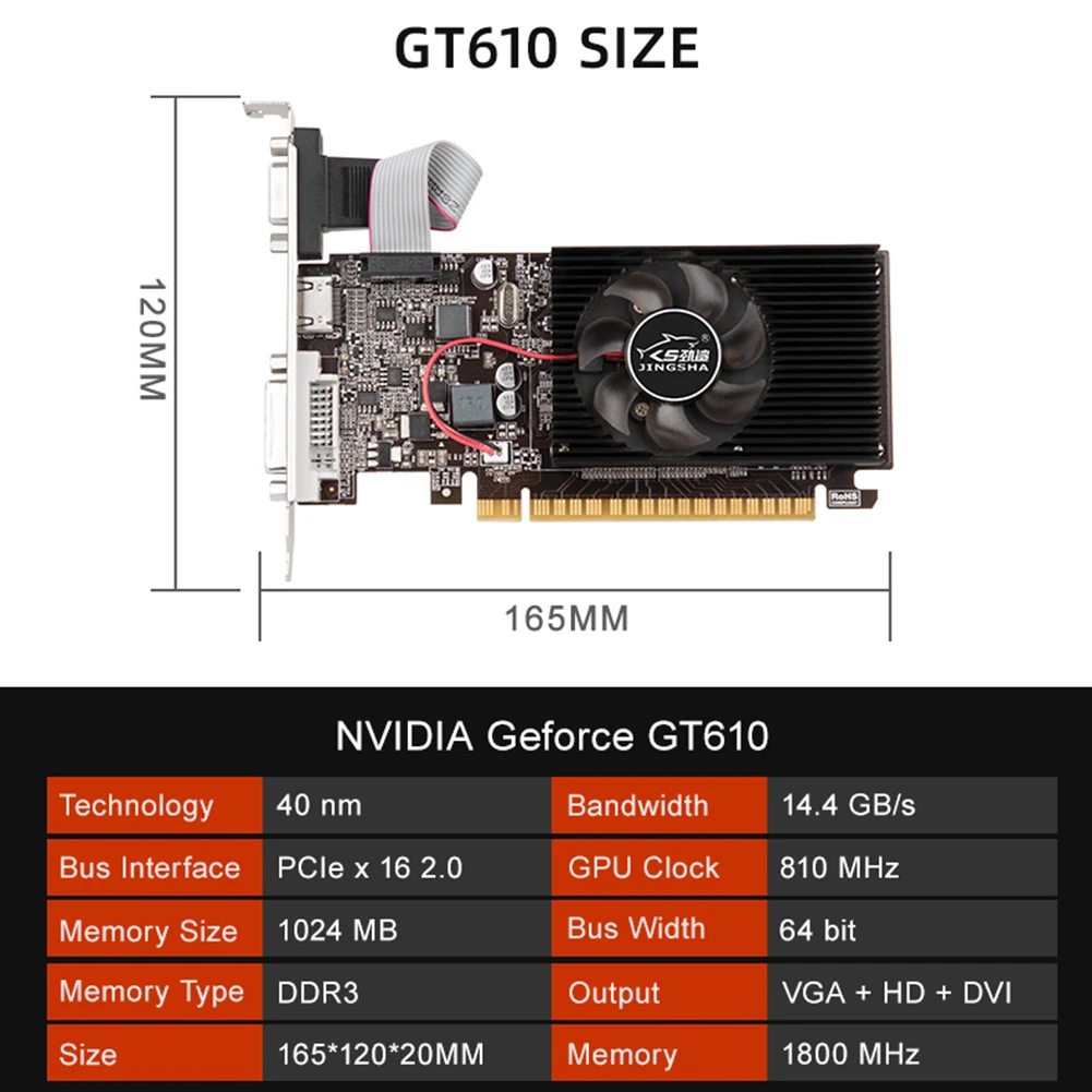 GT610, grafické Karty, 810MHZ DDR3 1GB Grafika grafická Karta HD VGA DVI Rozhranie Náhradné Príslušenstvo na Ploche Počítača Hra . ' - ' . 5