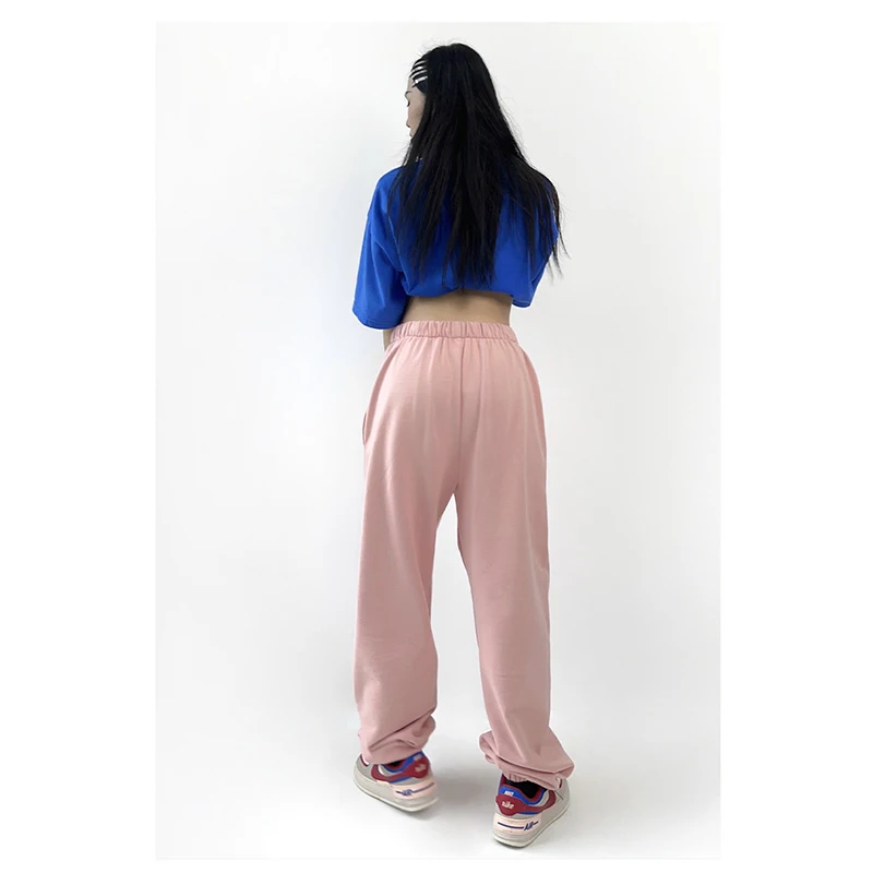 Harajuku Kórejský Štýl, Módne Vintage Streetwear Širokú Nohu, Ružové Nohavice Bežné Hippie Tlačené Písmená Vysoký Pás Sweatpants . ' - ' . 3