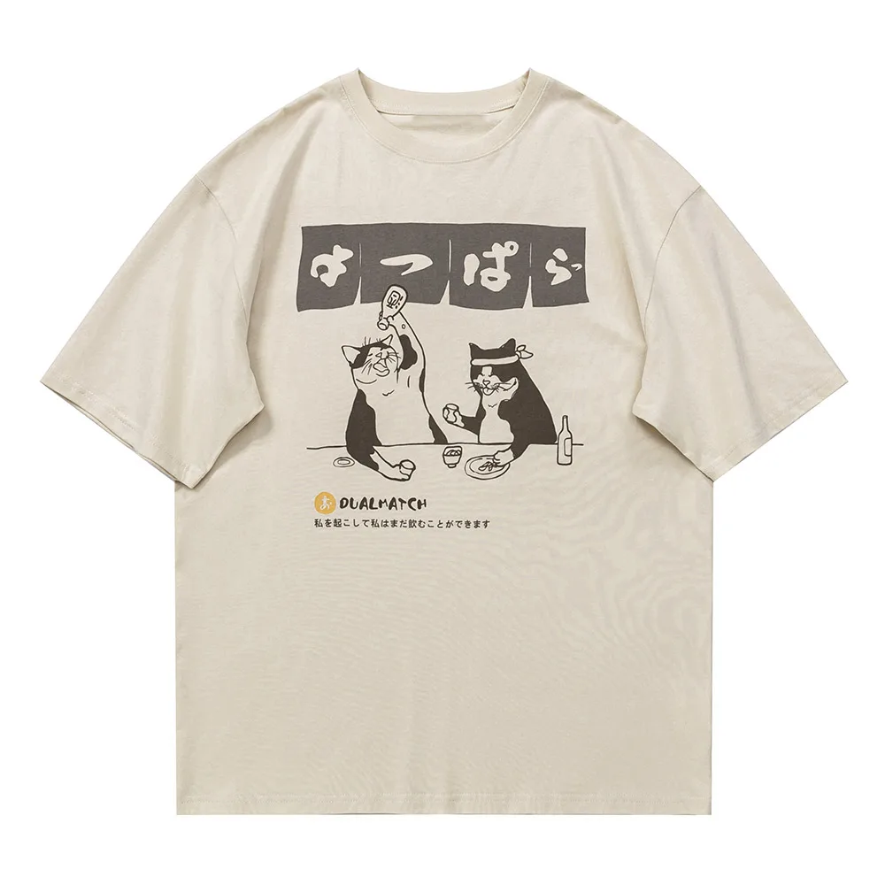 Harajuku Mužov Nadrozmerné T Shirt Japonské Kreslené Mačky TShirts Ležérne Módne Jednoduché Y2K Tees Hip Hop Mužské Oblečenie, Streetwear . ' - ' . 2