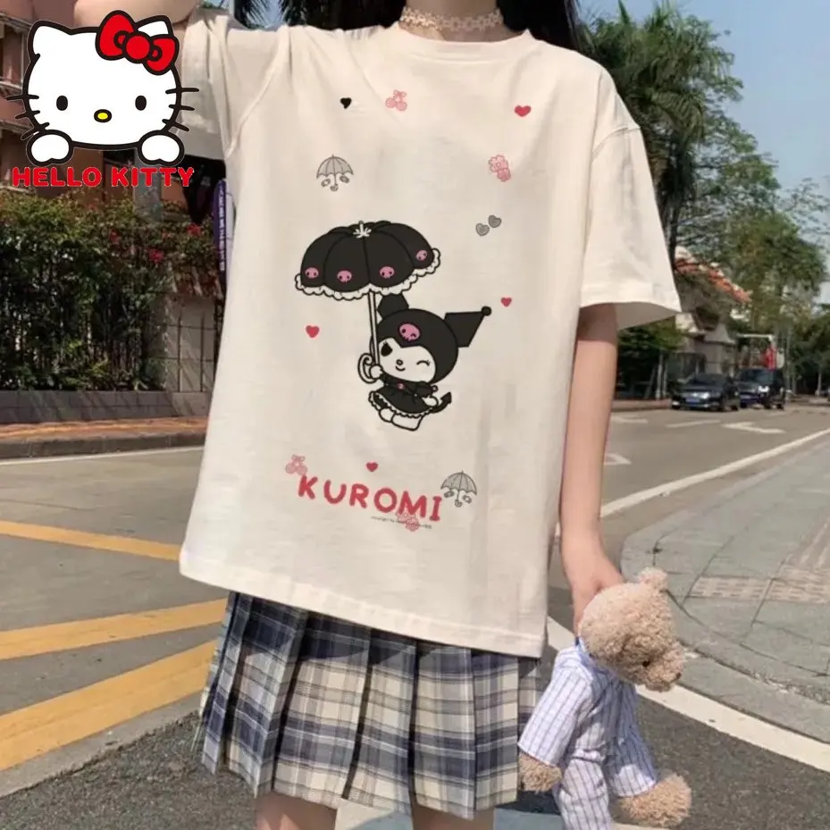 Hello Kitty Tričko Kuromi Zábavné, Roztomilé Ženy T-shirts Anime Tlač Gotický Nadrozmerné Tričko Oblečenie Krátky Rukáv Topy Y2k Streetwear . ' - ' . 0