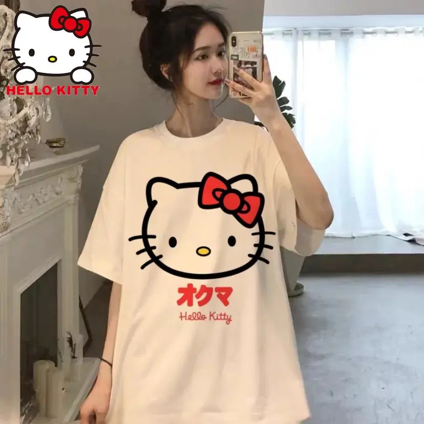 Hello Kitty Tričko Kuromi Zábavné, Roztomilé Ženy T-shirts Anime Tlač Gotický Nadrozmerné Tričko Oblečenie Krátky Rukáv Topy Y2k Streetwear . ' - ' . 1
