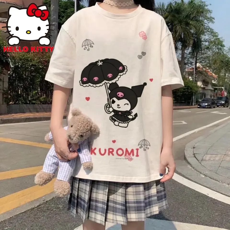 Hello Kitty Tričko Kuromi Zábavné, Roztomilé Ženy T-shirts Anime Tlač Gotický Nadrozmerné Tričko Oblečenie Krátky Rukáv Topy Y2k Streetwear . ' - ' . 3