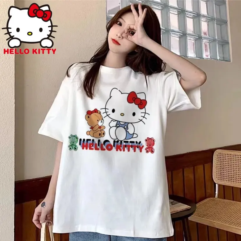 Hello Kitty Tričko Kuromi Zábavné, Roztomilé Ženy T-shirts Anime Tlač Gotický Nadrozmerné Tričko Oblečenie Krátky Rukáv Topy Y2k Streetwear . ' - ' . 4