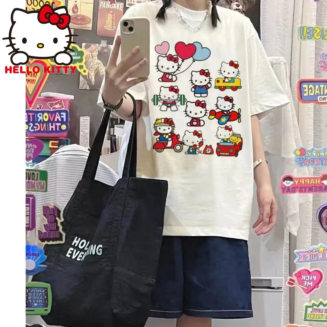 Hello Kitty Tričko Kuromi Zábavné, Roztomilé Ženy T-shirts Anime Tlač Gotický Nadrozmerné Tričko Oblečenie Krátky Rukáv Topy Y2k Streetwear . ' - ' . 5