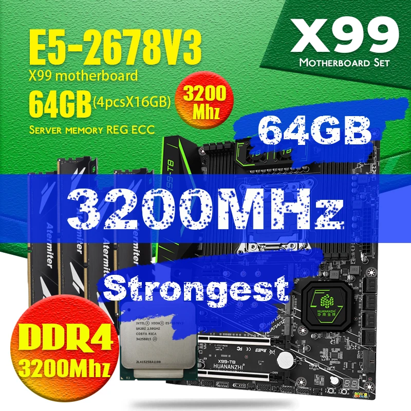 HUANANZHI Intel Xeon E5 2678 V3 X99 F8 Doska Set S DDR4 LGA2011-3 a 2011 64 GB = 16GB *4pcs 3200MHz Pamäť ECC REG . ' - ' . 1