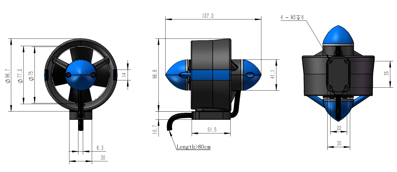 Hydrocean P75 vodotesné plug-in verziu thruster striedavý motor ROV podmorský robot nepremokavé motor model vrtule . ' - ' . 5