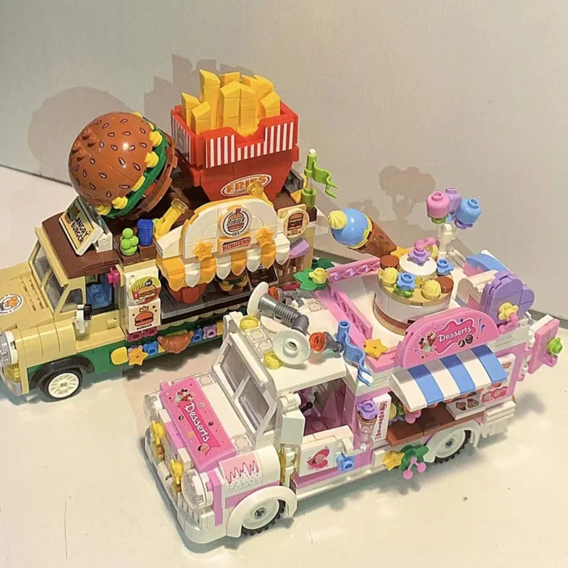 Ice Cream Truck Hamburg Pochutiny, Cukrovinky, Koláče Model Auta, Stavebné Bloky, Dekorácie Potravín Puzzle Montáž Tehly detské Hračky Darček . ' - ' . 0