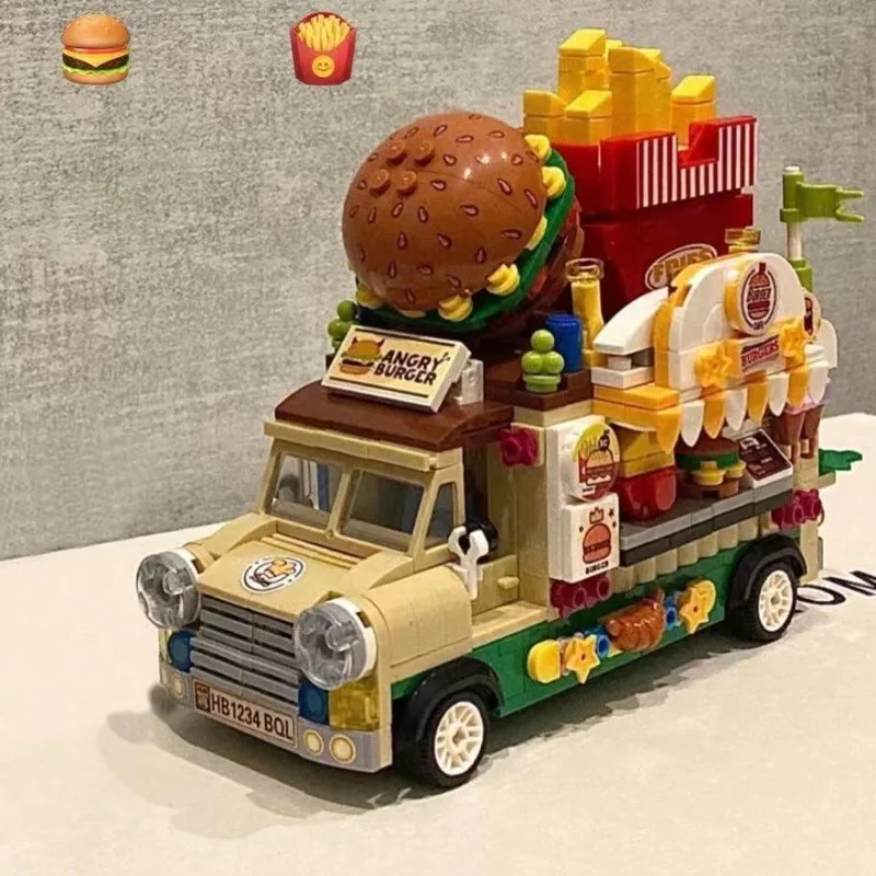 Ice Cream Truck Hamburg Pochutiny, Cukrovinky, Koláče Model Auta, Stavebné Bloky, Dekorácie Potravín Puzzle Montáž Tehly detské Hračky Darček . ' - ' . 1