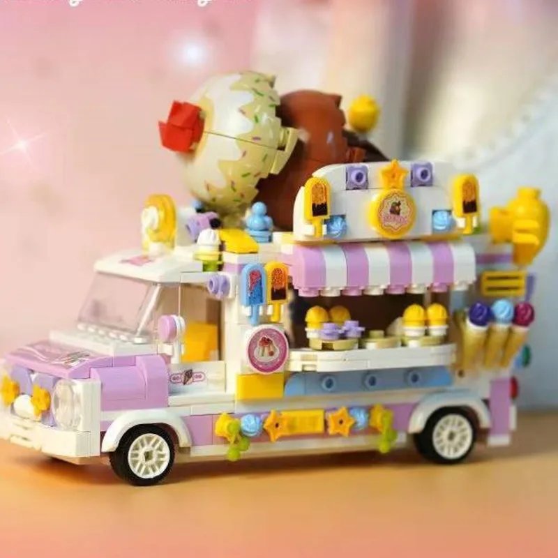 Ice Cream Truck Hamburg Pochutiny, Cukrovinky, Koláče Model Auta, Stavebné Bloky, Dekorácie Potravín Puzzle Montáž Tehly detské Hračky Darček . ' - ' . 5