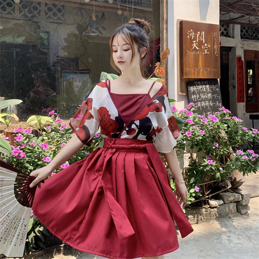 Japonský Štýl Kawaii Dievčatá Kimono Haori Šatka Sukne Oblečenie Tradičné Kvetinové Ázijské Oblečenie Yukata Šaty pre Ženy Vestidos . ' - ' . 4