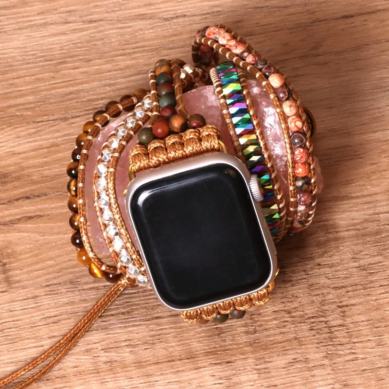 Jednoduchý, moderný, tiger kameň perličiek tkané hodinky s náramkom, multi-layer náramok pre iwatch pre apple hodinky . ' - ' . 1