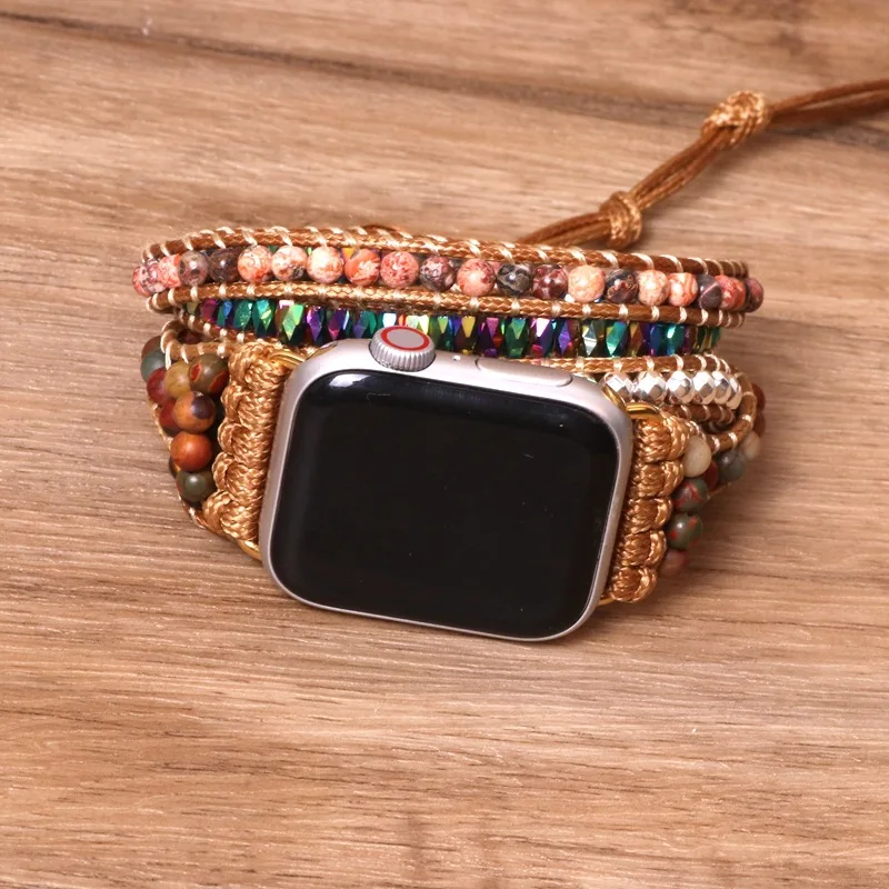 Jednoduchý, moderný, tiger kameň perličiek tkané hodinky s náramkom, multi-layer náramok pre iwatch pre apple hodinky . ' - ' . 2