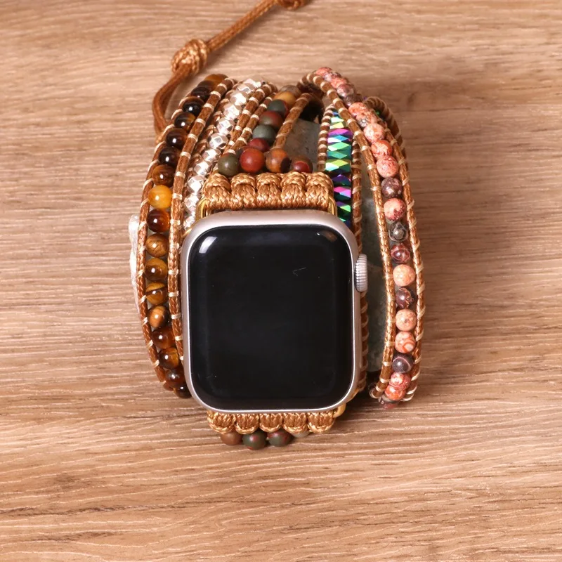 Jednoduchý, moderný, tiger kameň perličiek tkané hodinky s náramkom, multi-layer náramok pre iwatch pre apple hodinky . ' - ' . 3