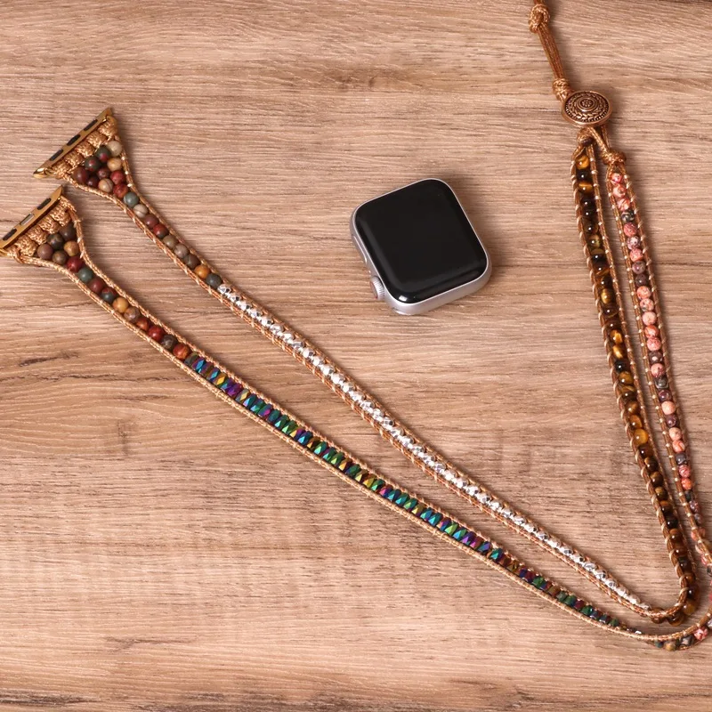 Jednoduchý, moderný, tiger kameň perličiek tkané hodinky s náramkom, multi-layer náramok pre iwatch pre apple hodinky . ' - ' . 4