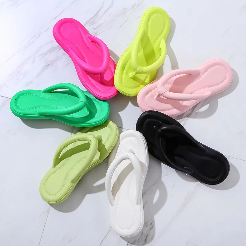 Jednofarebné Pohodlné Papuče Flip Flop Ženy Lete Kórejský Módne Bežné Non-Slip Pár Flip Flops Priedušná Pláže . ' - ' . 2