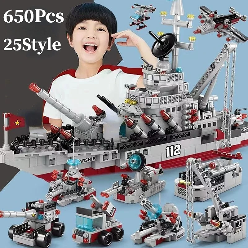 Kompatibilné s Lego Námorníctvo Loď vojnovej lode Lietadlá Stavebné Bloky pre Chlapcov Navy War Chariot Loď Armády Loď, Lietadlo Tehly Hračky . ' - ' . 4