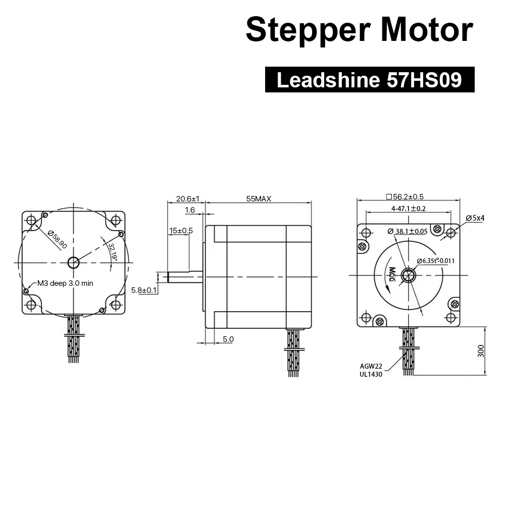 Leadshine 2 Fázy Stepper Motor 57HS09 NEMA23 3,0 A 0.9 NM Dĺžka 55mm Hriadeľ 6.35 mm pre Co2 Laserové Rytie Stroj . ' - ' . 4