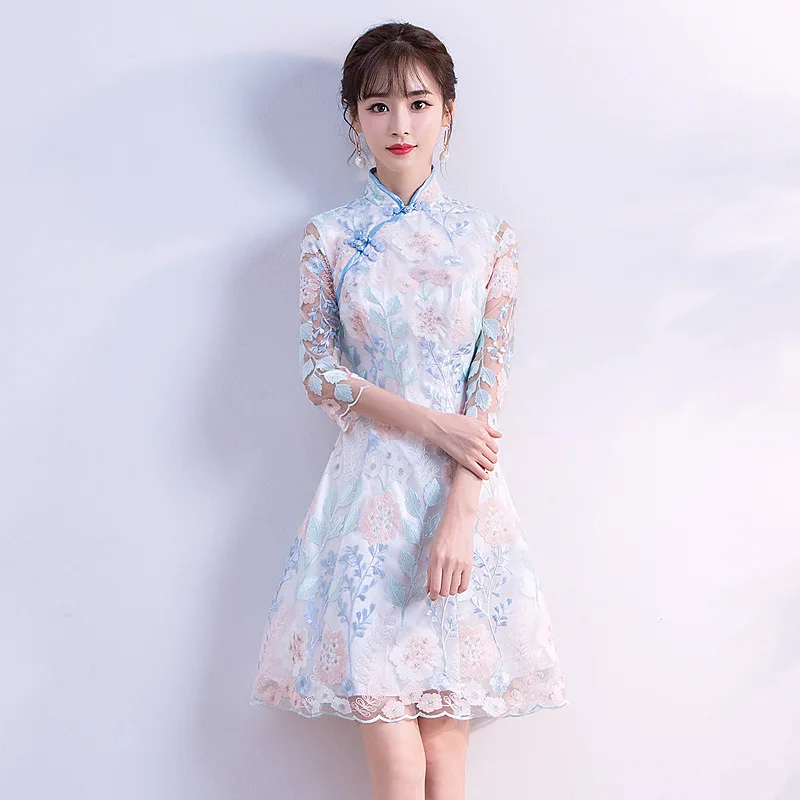Letné Svadobné Party Cheongsam Čínskej Tradičnej Dámske Elegantné Slim Qipao Večerné Šaty Sexy Mini Šaty, Retro Vestidos S-XXL . ' - ' . 1