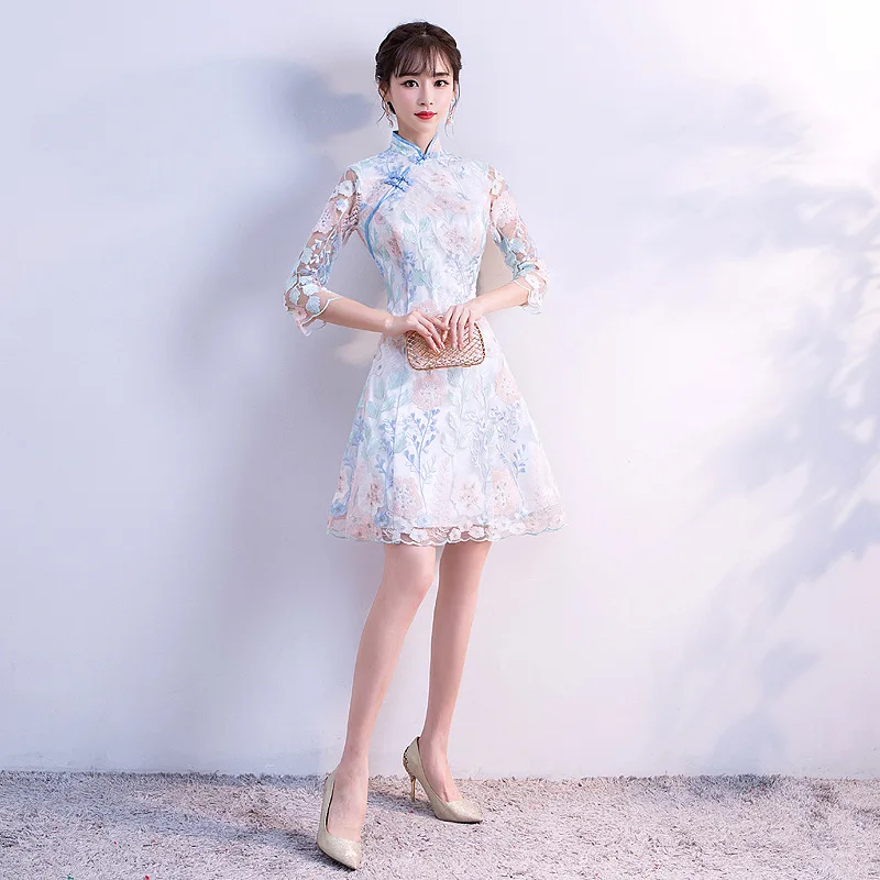 Letné Svadobné Party Cheongsam Čínskej Tradičnej Dámske Elegantné Slim Qipao Večerné Šaty Sexy Mini Šaty, Retro Vestidos S-XXL . ' - ' . 2