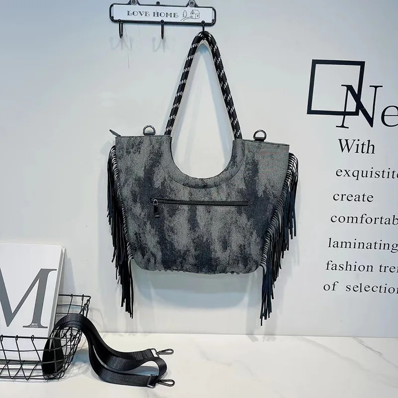 luxusné dizajnér značky peňaženky a kabelky pre ženy nit Tote Bag Plátno kožené strapec nakupovanie Shopper taška tašky cez rameno . ' - ' . 4