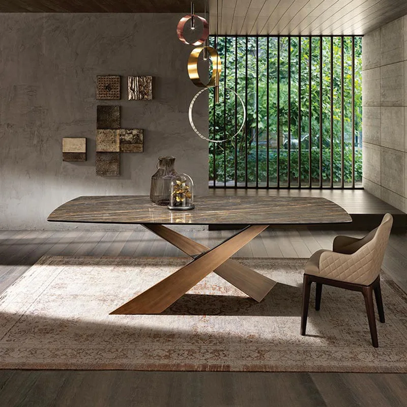 Luxusné minimalistický bridlice jedálenský stôl Moderný minimalistický malý rodinný model izba obdĺžnikový Nordic dizajnér jedálenský stôl . ' - ' . 1