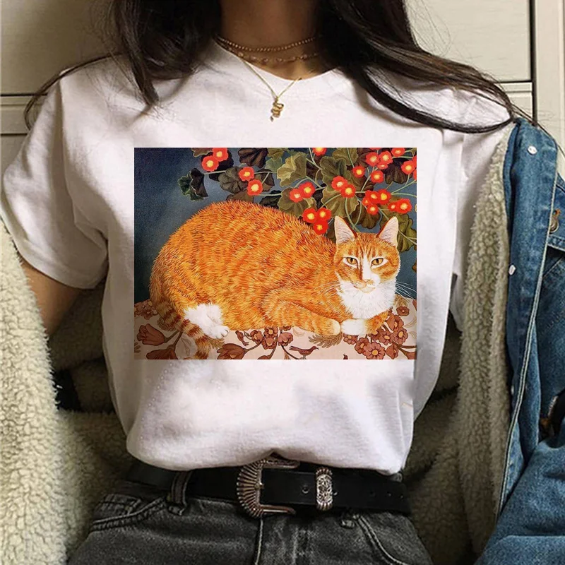 Mačka Van Gogh T-Shirt dámske Art Print olejomaľba Krásne Roztomilé Funny T-Shirt 90. rokov Cartoon Ulzzang Ležérny Top T-Shirt Ženy . ' - ' . 2