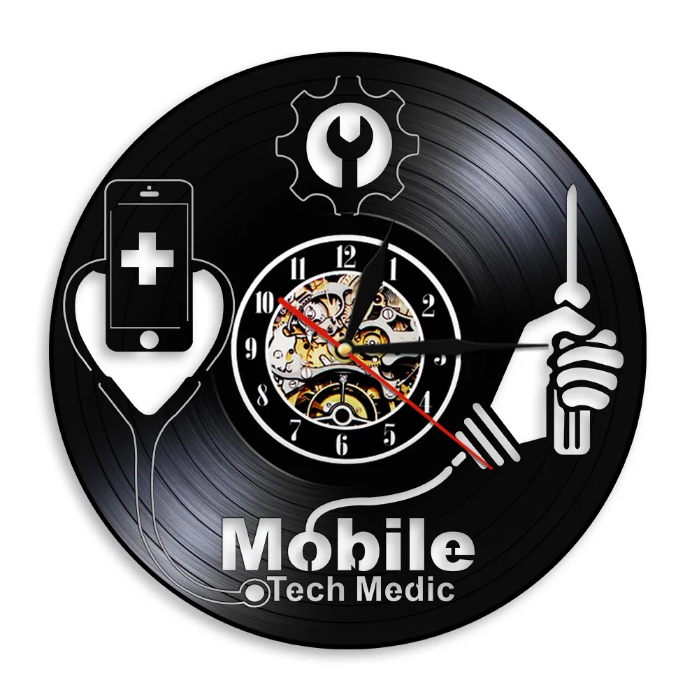 Mobile Tech Medic Nástenné Hodiny Moderný Dizajn Black Závesné Nástenné Hodinky Osobnosti Wall Art Decor Pre Mobilný Telefón Obchod . ' - ' . 0