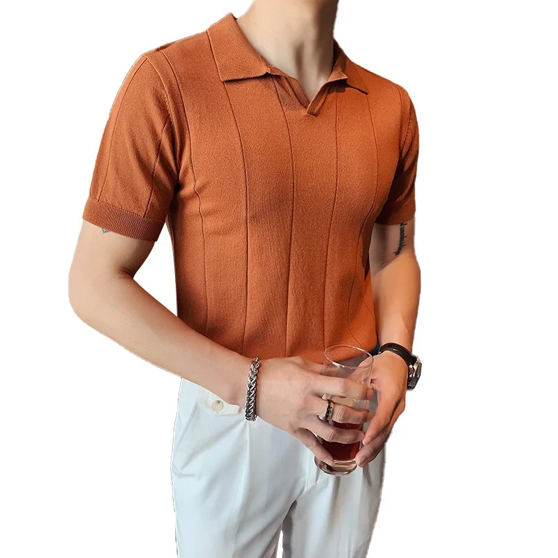 Muži Oblečenie 2023 Nové Produkty pánske V-neck Pletené Tričko Slim Business Bežné Mužov Mládež Krátky Rukáv T-shirt . ' - ' . 4