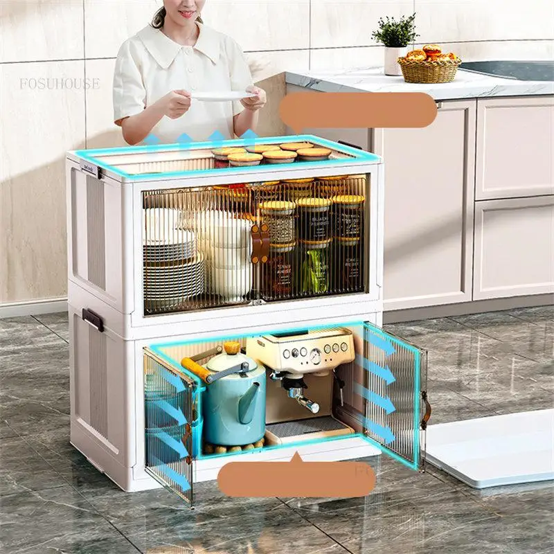 Nordic Plastové Kuchynské Skrine, bytový Nábytok Podlahové Multi-layer Skladacia Skrinka na odkladanie vecí Obývacia Izba Multifunkčné Úložný Box . ' - ' . 2
