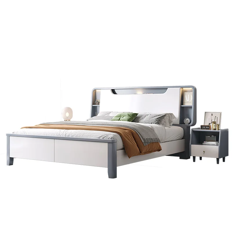 Nordic štýl masívneho dreva posteľ moderný jednoduchý 1.8 m ľahký luxusná spálňa manželská posteľ 1,5 m, biela vysoký box úložný posteľ . ' - ' . 4