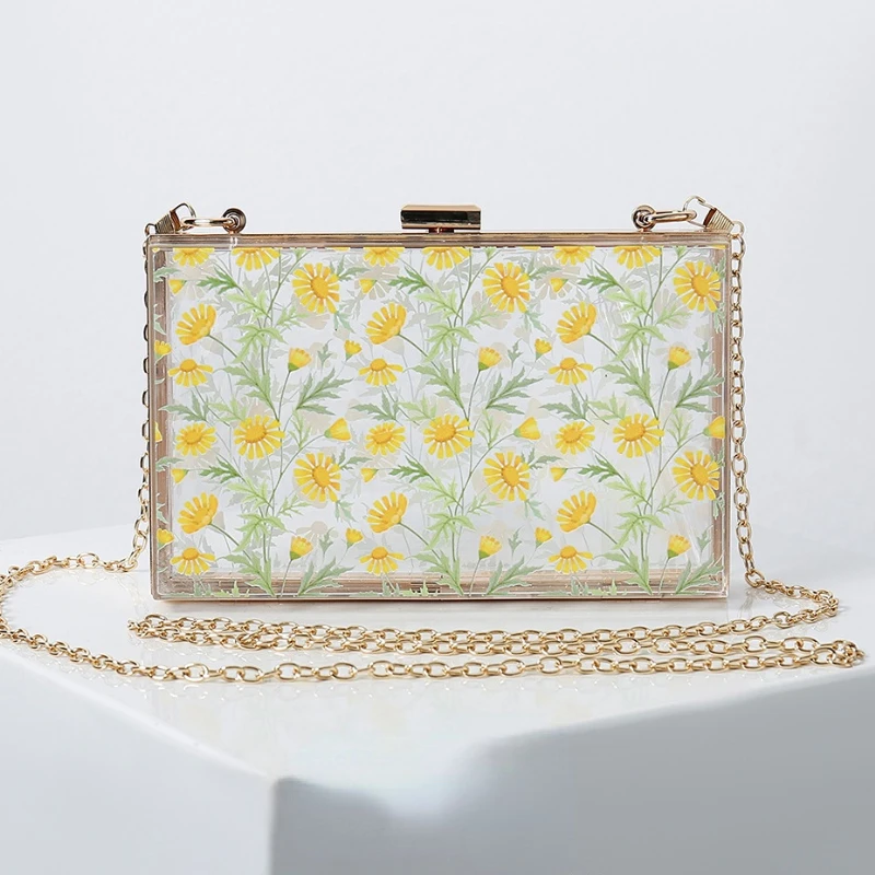 Nové Akrylové Transparentné Kvety Žien Bežné Taška cez Rameno Party Šaty Reťazca Strany Dizajnér Luxusné Tašky . ' - ' . 4