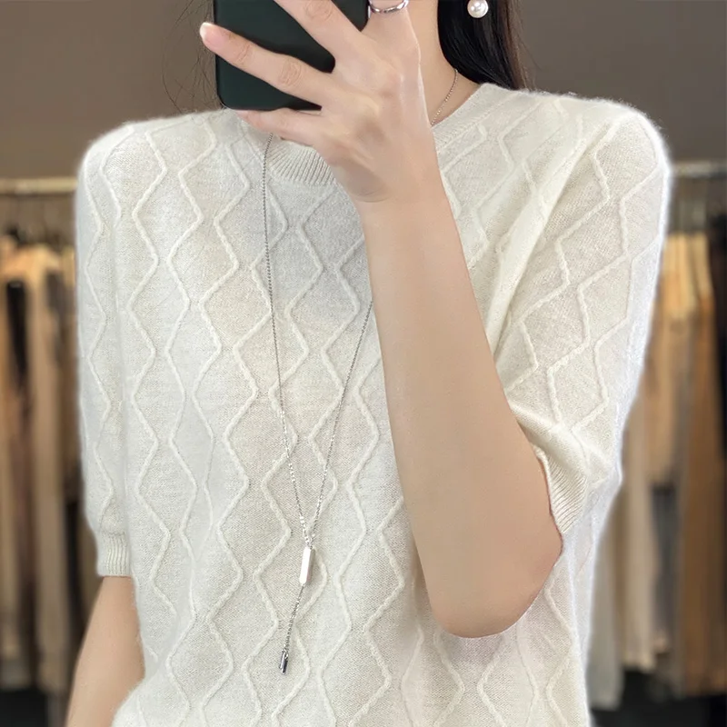 Nové cashmere sveter O-krku pletené dámske krátke rukávy pulóver 100% vlna-krátke rukávy slim T-shirt móda . ' - ' . 4