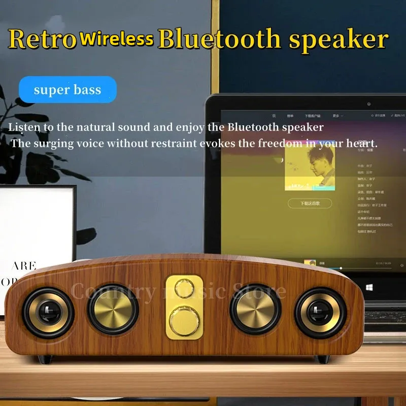 Nové Drevené Retro Bluetooth Reproduktor Prenosný Stĺpec HiFi Stereo Karte Domov Ploche Počítača Bezdrôtový Subwoofer Zvuk . ' - ' . 0