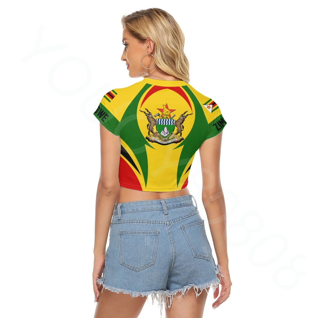 Nové Letné Africazone Oblečenie - Zimbabwe Akcia Vlajka Kolo Krku Orezané T-Shirt Tlač Ženy Raglan Orezané T-Shirt . ' - ' . 1
