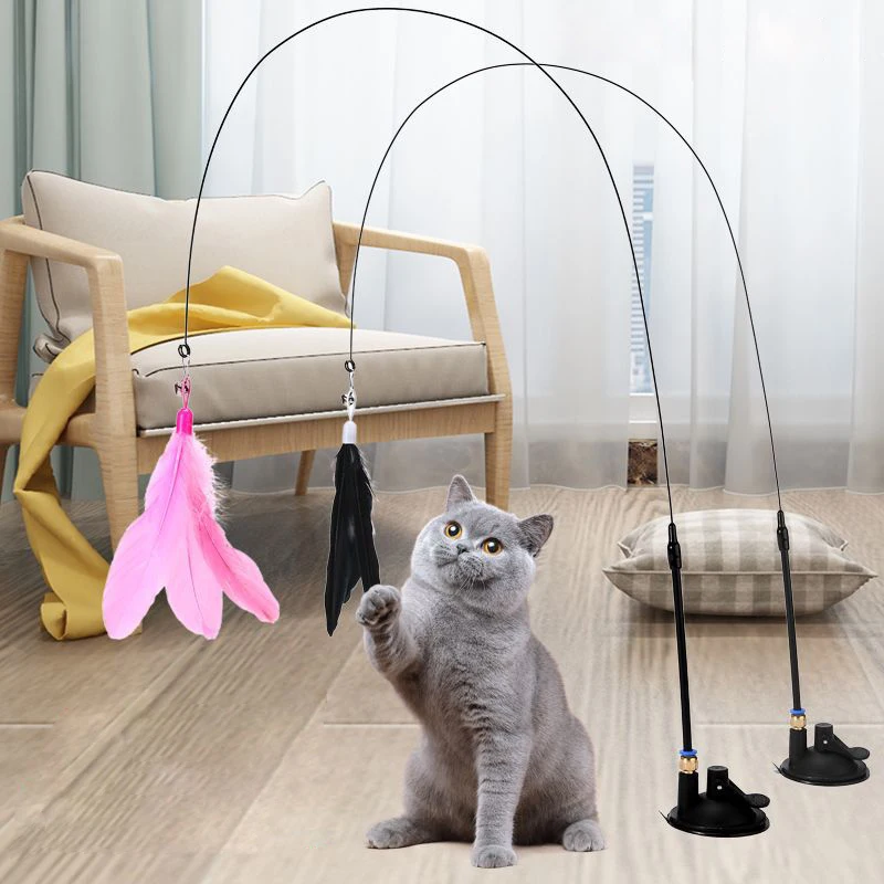 Nové pet mačka Hračka Dodávky Dlhý prút prísavky môže byť ručné mäkké rod pierko dráždiť mačka stick bell . ' - ' . 0