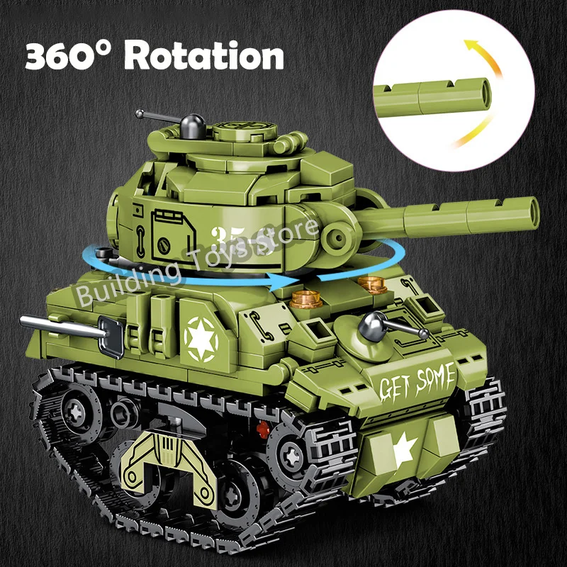 Nové Vojenské M4 Sherman Stredný Tank Stavebné Bloky WW2 US Army Zbraň MK Nádrž Tehly Vzdelávacie Hračky pre Deti Darček k Narodeninám . ' - ' . 2