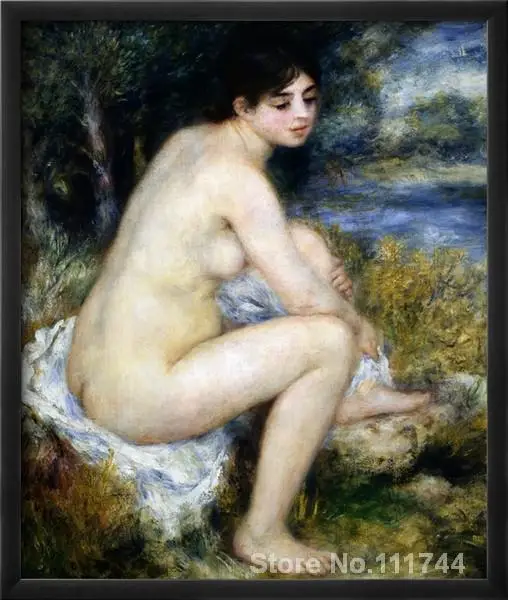 nud umenie Žena Obnažuje Sedí v krajine Pierre Auguste Renoir obrazy olej, plátno rozmnožovanie Vysoko kvalitné Ručne maľované . ' - ' . 3