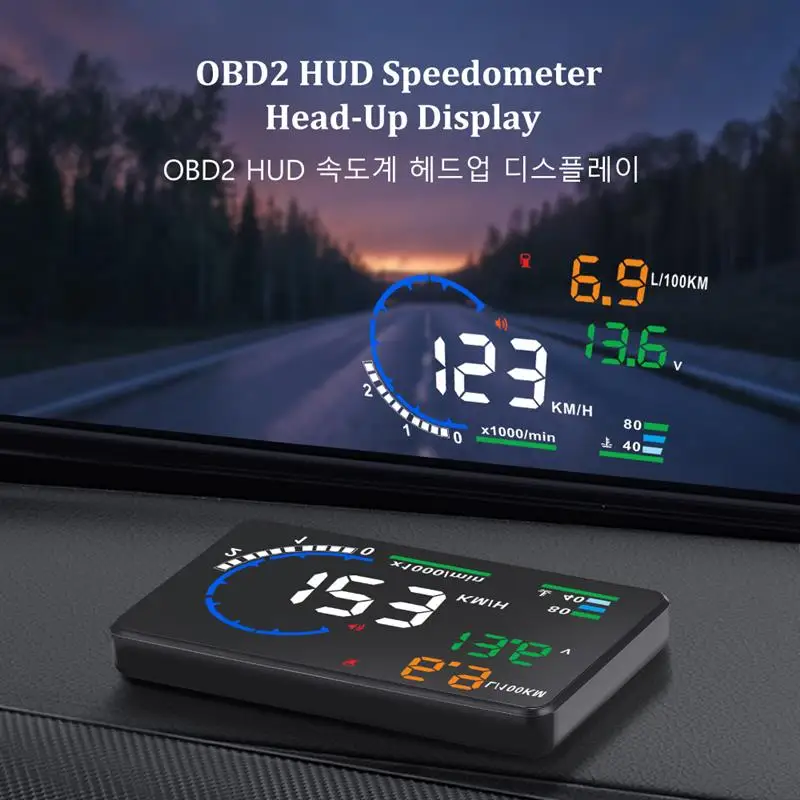 OBD 2 II HUD Auto Head up Displej Digitálny Rýchlomer čelné Sklo Rýchlosť Projektor Rýchlosti Vody Temp RPM Alarm Jasné chybových Kódov . ' - ' . 1