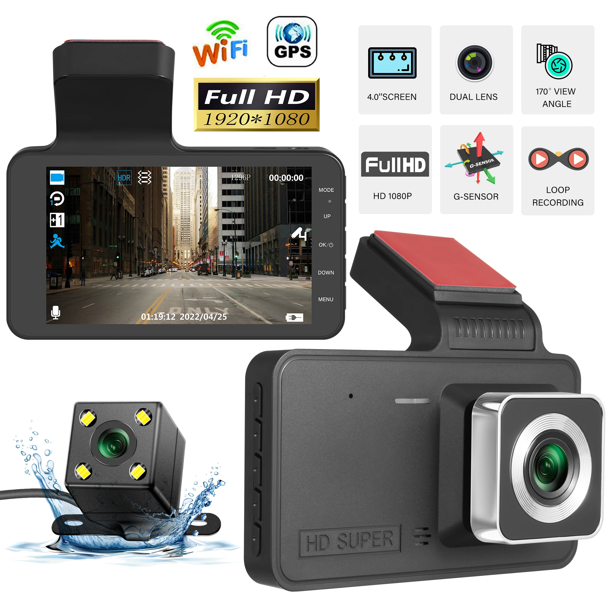 Pomlčka Cam Auta DVR WiFi Full HD 1080P Zozadu Vozidla, Kamera, videorekordér Black Box Auto Dashcam GPS Logger Auto Príslušenstvo . ' - ' . 0