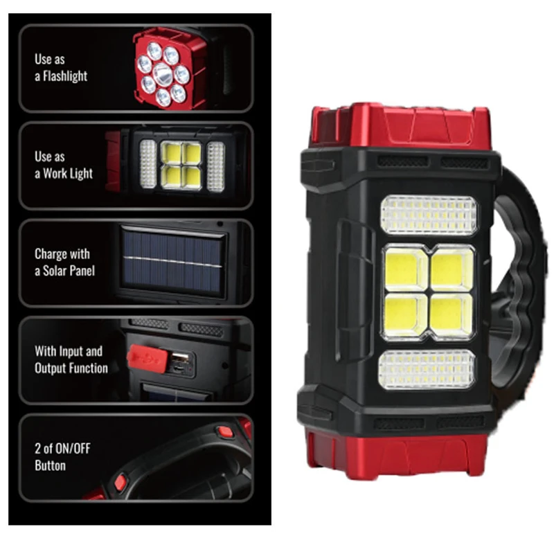 Prenosné Výkonné Solárne LED Baterka S KLASU Práce Svetlá USB Nabíjateľné Ručné 4 Svetelné Režimy Vonkajšie Slnečné Pochodeň Svetla . ' - ' . 4