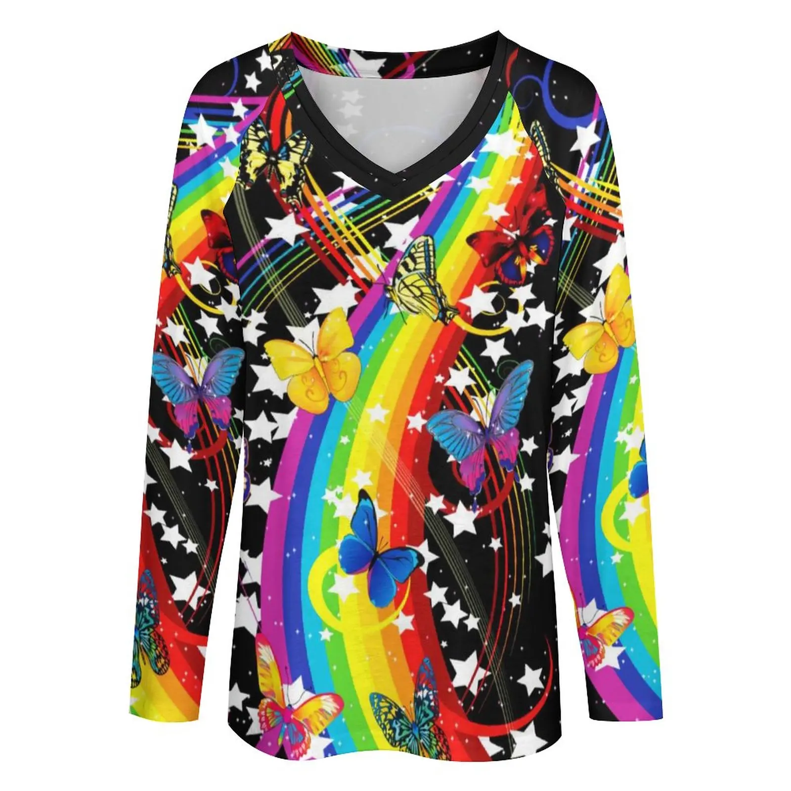 Rainbow Motýle T-Shirt Abstraktné Digitálne Umenie Roztomilý Dlhý Rukáv T-Shirts V Krku Street Fashion Tričko Nadrozmerné Grafické Topy . ' - ' . 2