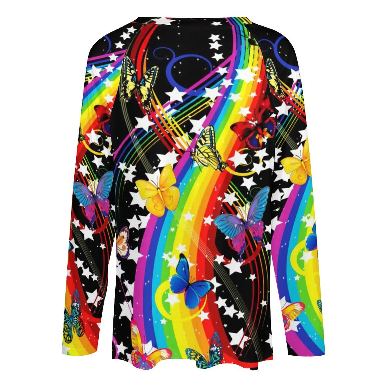 Rainbow Motýle T-Shirt Abstraktné Digitálne Umenie Roztomilý Dlhý Rukáv T-Shirts V Krku Street Fashion Tričko Nadrozmerné Grafické Topy . ' - ' . 3