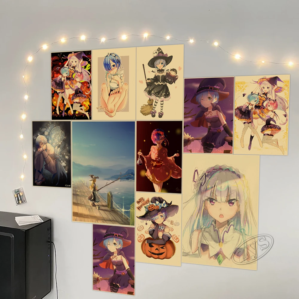 Rem Ram Plagát HD Japonské Anime Maľovanie Re:Nula Wall Art Print Kara Hajimeru Emilia Kraft Papier Obrázok Pre Spálne Domova . ' - ' . 2