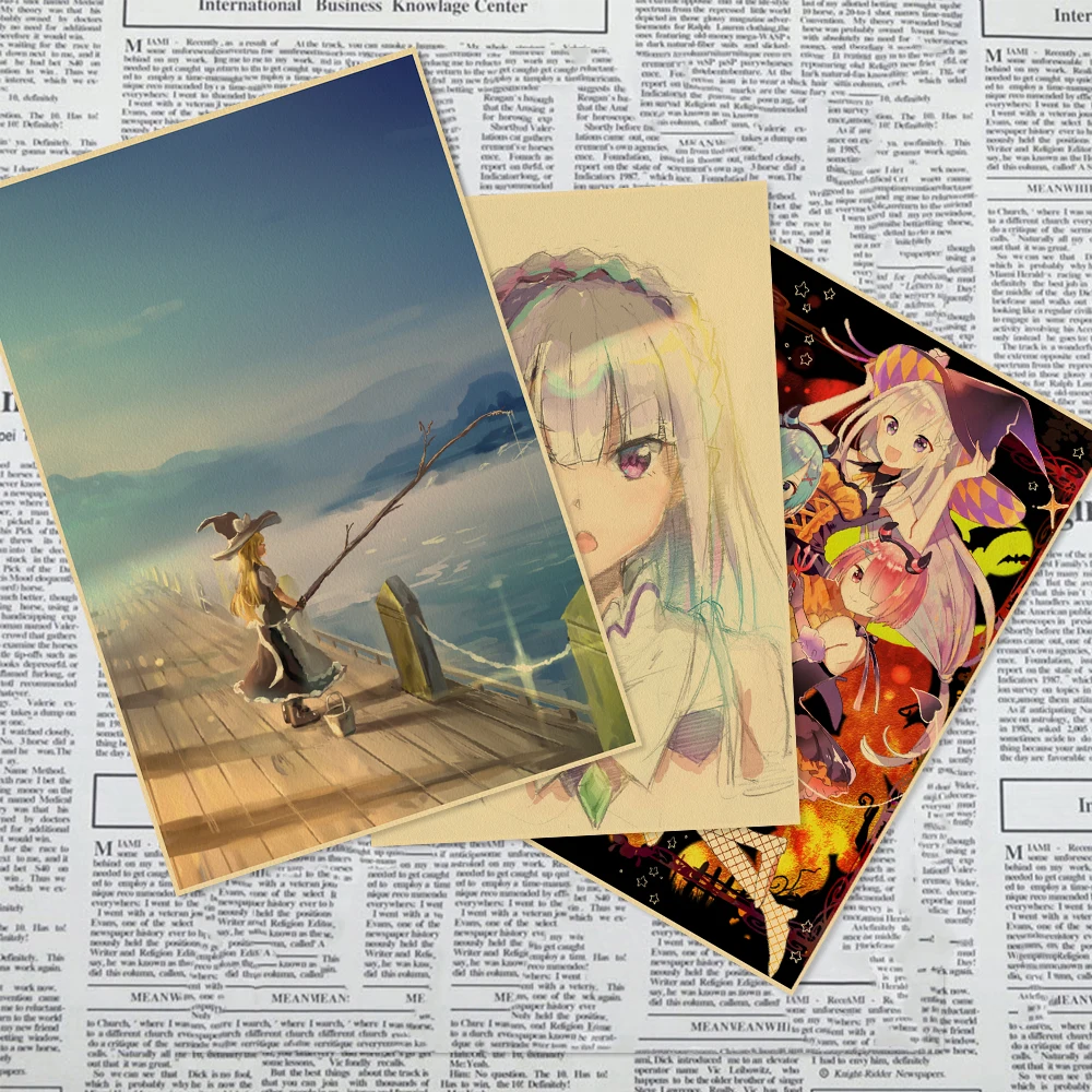 Rem Ram Plagát HD Japonské Anime Maľovanie Re:Nula Wall Art Print Kara Hajimeru Emilia Kraft Papier Obrázok Pre Spálne Domova . ' - ' . 5