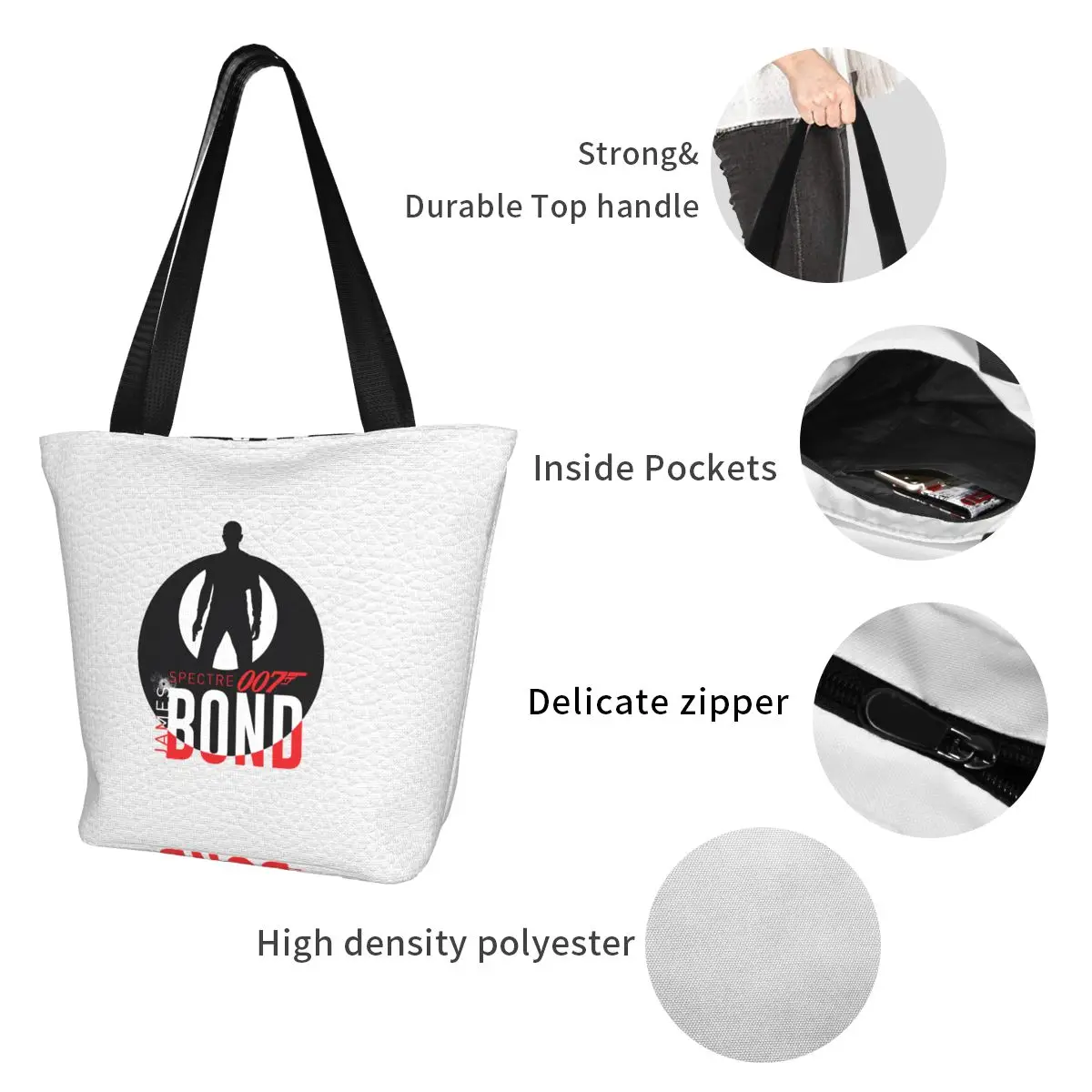 Roztomilý Tlač Klasické Filmové 007 James Bond Nakupovanie Tote Bag Odolného Plátna Shopper Rameno, Kabelka . ' - ' . 4