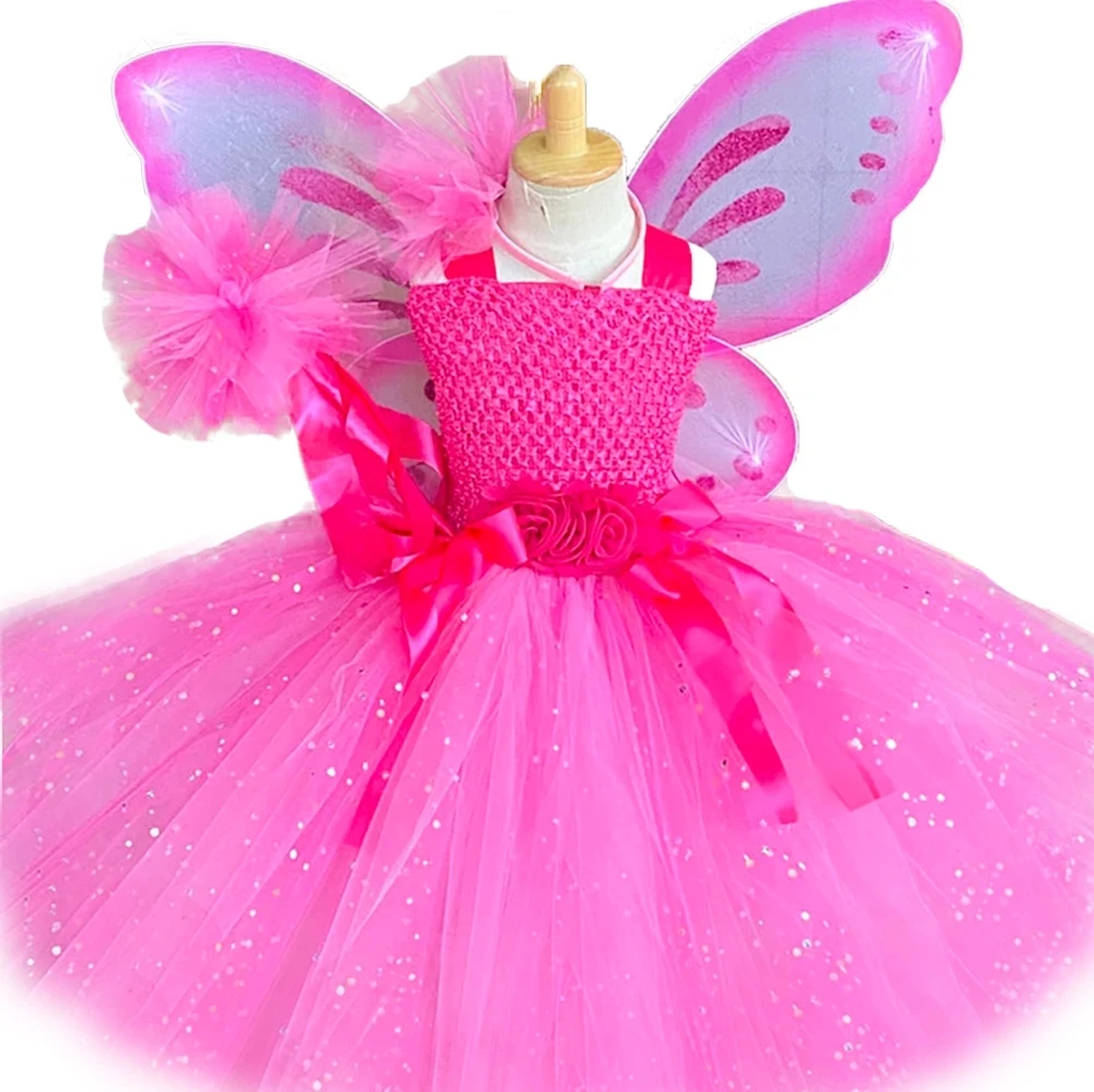 Ružové Šumivé Víla Tutu Šaty pre Dievčatká Vianočné Kostýmy pre Deti Nový Rok Oblečenie Princess Narodeniny Šaty s Krídlami . ' - ' . 0