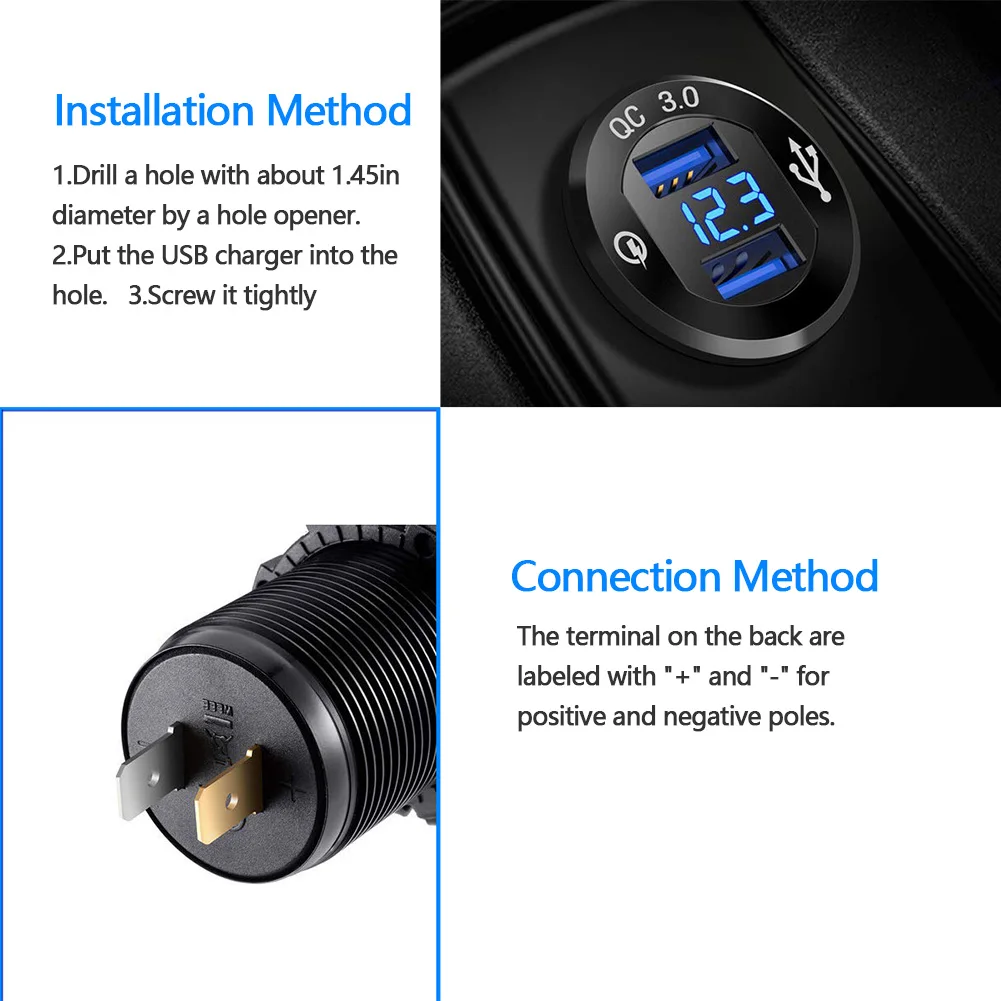 Rýchle Nabíjanie 3.0 Duálny USB Nabíjačka, Zásuvky, Nepremokavé Hliníkové elektrickej Zásuvky, Rýchle Nabitie s LED Voltmeter pre 12V/24V Motocykel . ' - ' . 2